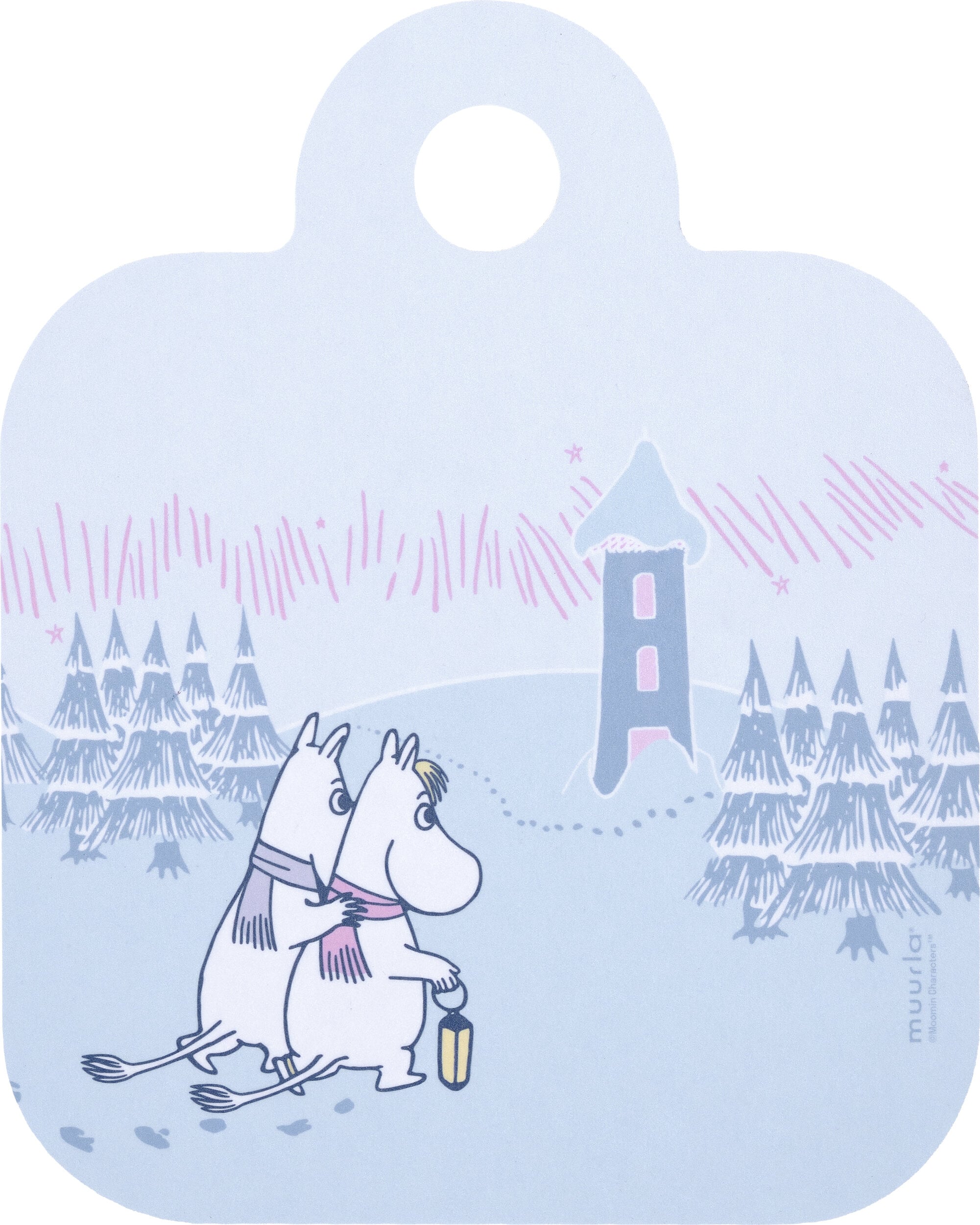 Muminki Frosty Day Schneide- und Servierbrett 20 x 25 cm, hellblau-rosa