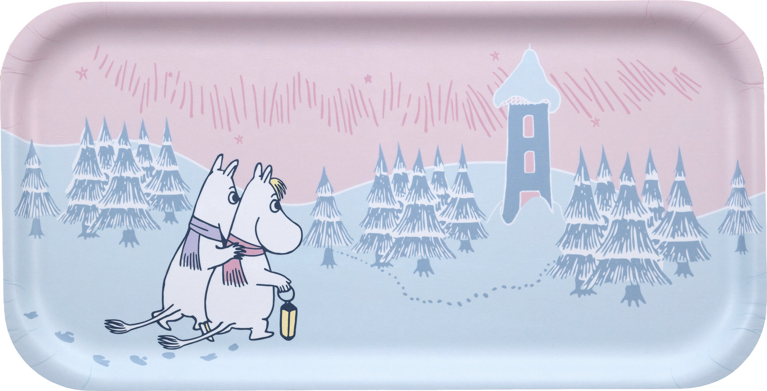 Muminki Frosty Day Serviertablett 43 x 22 cm, hellblau-rosa