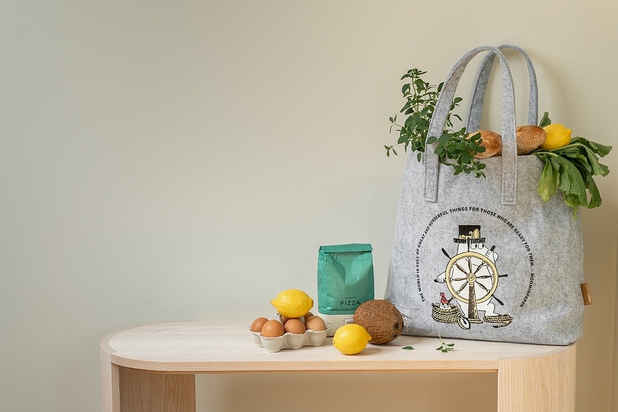 Muurla Moomin Sac de Courses en matière recyclée, motif Moominhouse, 40 x 40 cm