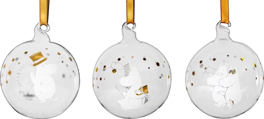 Muurla Weihnachtskugeln 7 cm Mumins Sparkling Stars aus Glas 3 St.