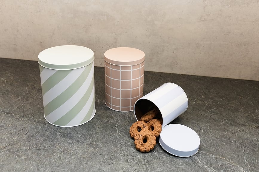 Contenedores de almacenamiento Checks & Stripes, rosa, ocre y marrón, 3 unidades