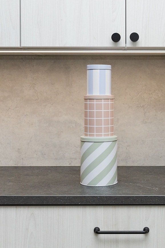 Contenedores de almacenamiento Checks & Stripes, rosa, ocre y marrón, 3 unidades