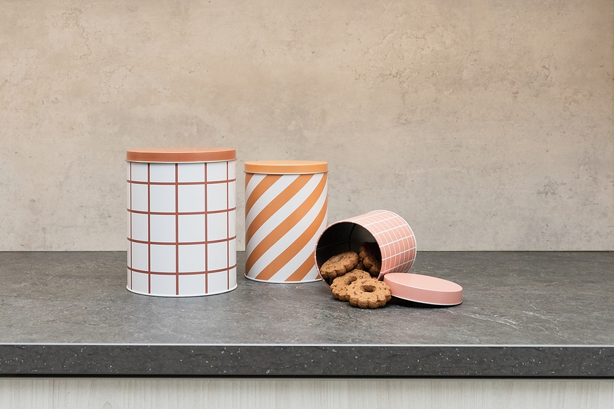 Contenedores de almacenamiento Checks & Stripes, rosa, ocre y marrón, 3 unidades