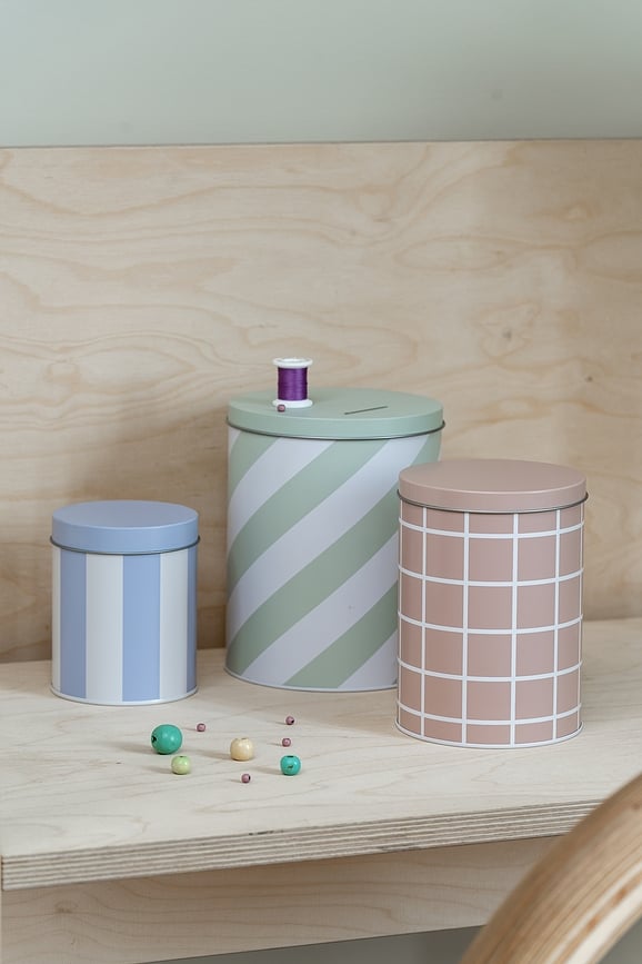 Contenedores de almacenamiento Checks & Stripes, rosa, ocre y marrón, 3 unidades