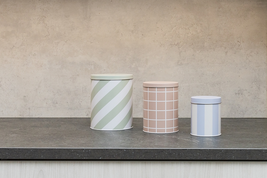 Contenedores de almacenamiento Checks & Stripes, rosa, ocre y marrón, 3 unidades