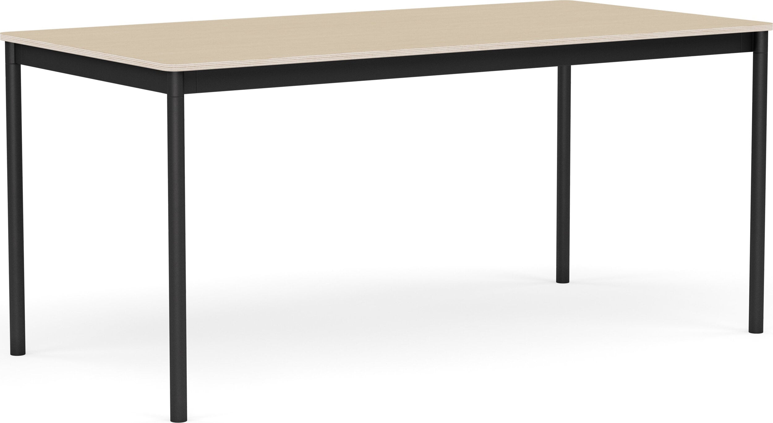 Base Tisch 160 x 80 x 73 cm, Eiche, mit laminierter Tischplatte aus Sperrholz und schwarzem Gestell
