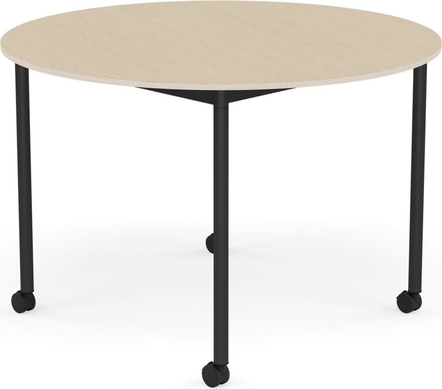 Base Tisch mit Rollen 110 cm rund lackiertes Eichenfurnier schwarze Beine