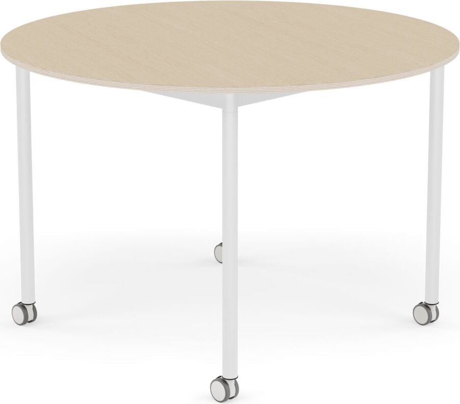 Base Tisch mit Rollen 110 cm rund lackiertes Eichenfurnier weiße Beine