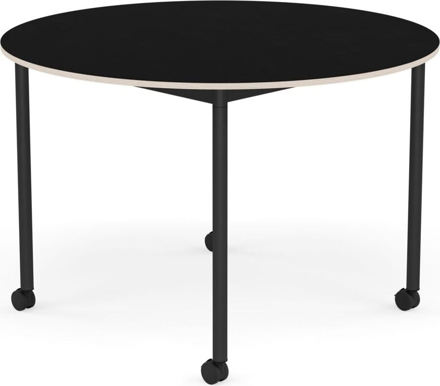 Base Tisch mit Rollen 110 cm rund schwarz laminiert schwarze Beine