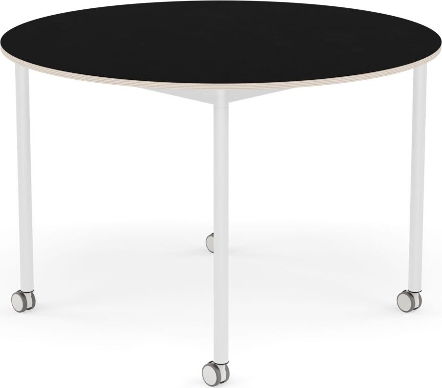 Base Tisch mit Rollen 110 cm rund schwarz laminiert weiße Beine