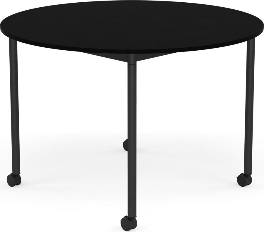 Base Tisch mit Rollen 110 cm rund schwarz laminiertes ABS schwarze Beine