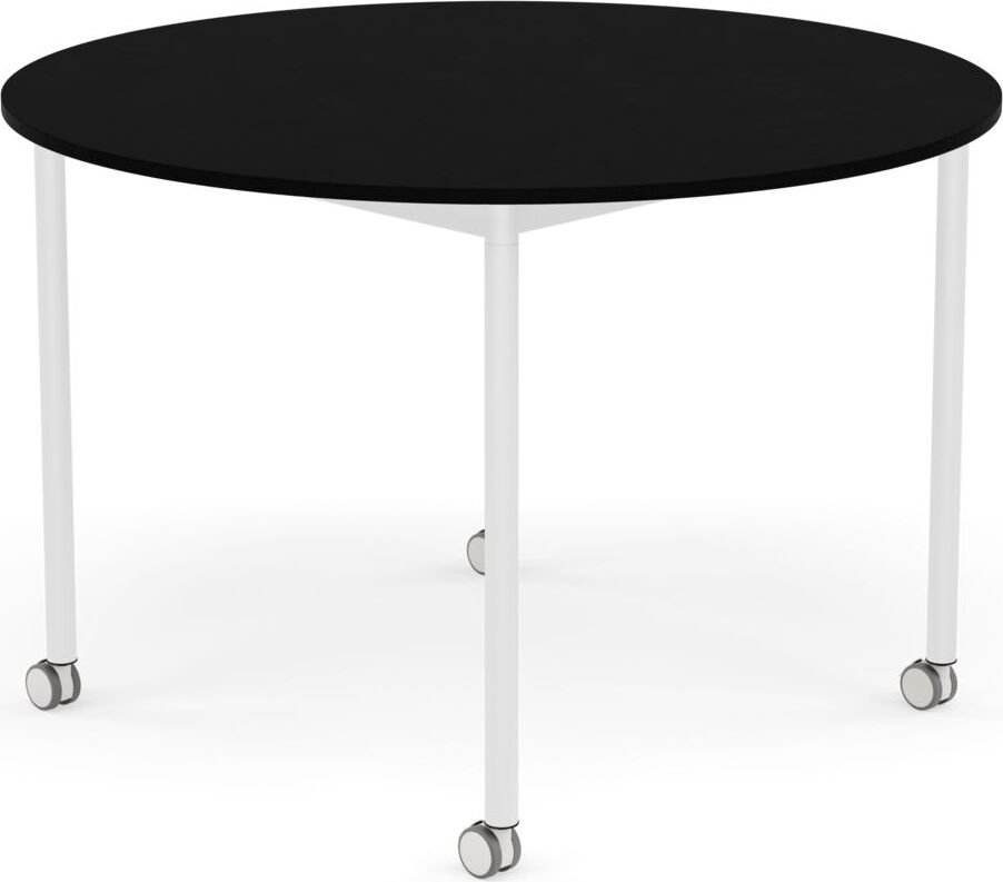Base Tisch mit Rollen 110 cm rund schwarz laminiertes ABS weiße Beine