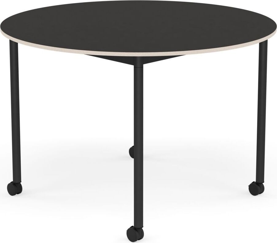 Base Tisch mit Rollen 110 cm rund schwarz Linoleum schwarze Beine