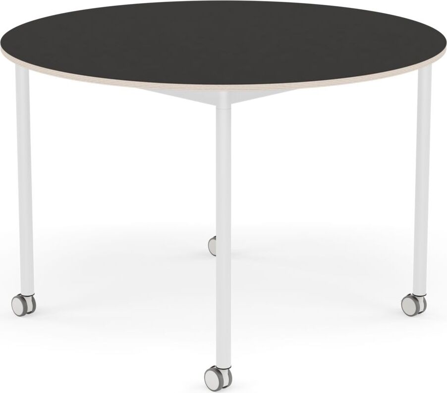 Base Tisch mit Rollen 110 cm rund schwarz Linoleum weiße Beine