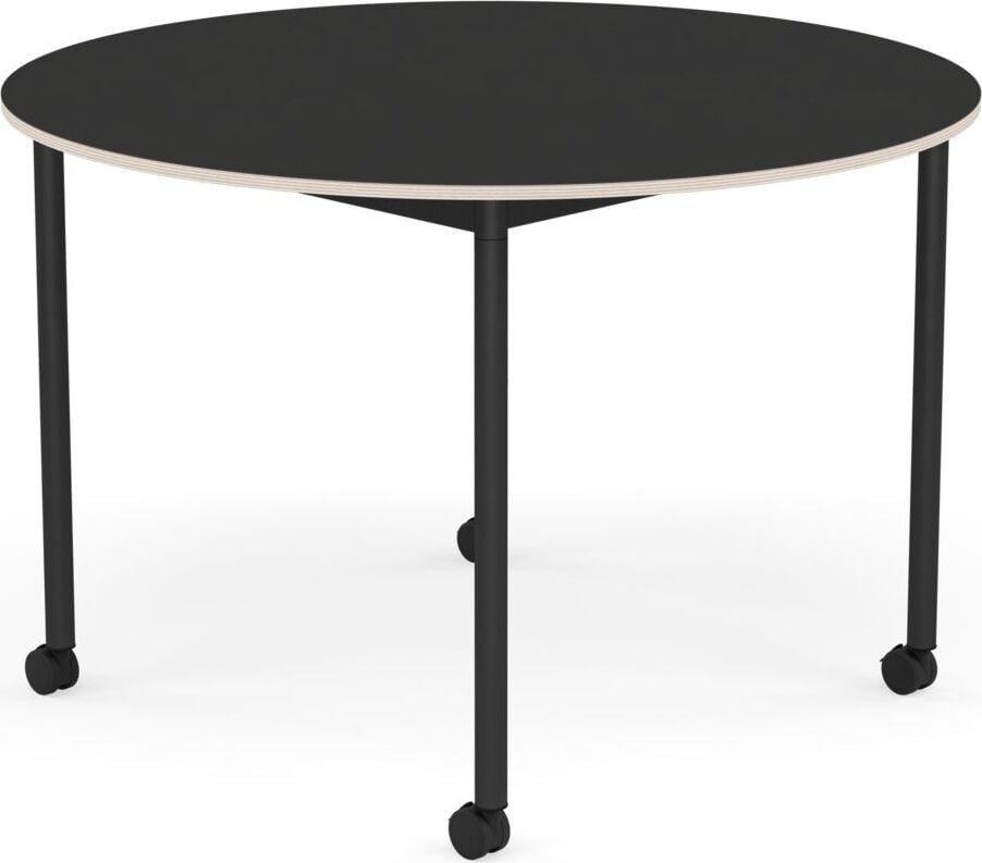 Base Tisch mit Rollen 110 cm rund schwarz Nanolaminat schwarze Beine