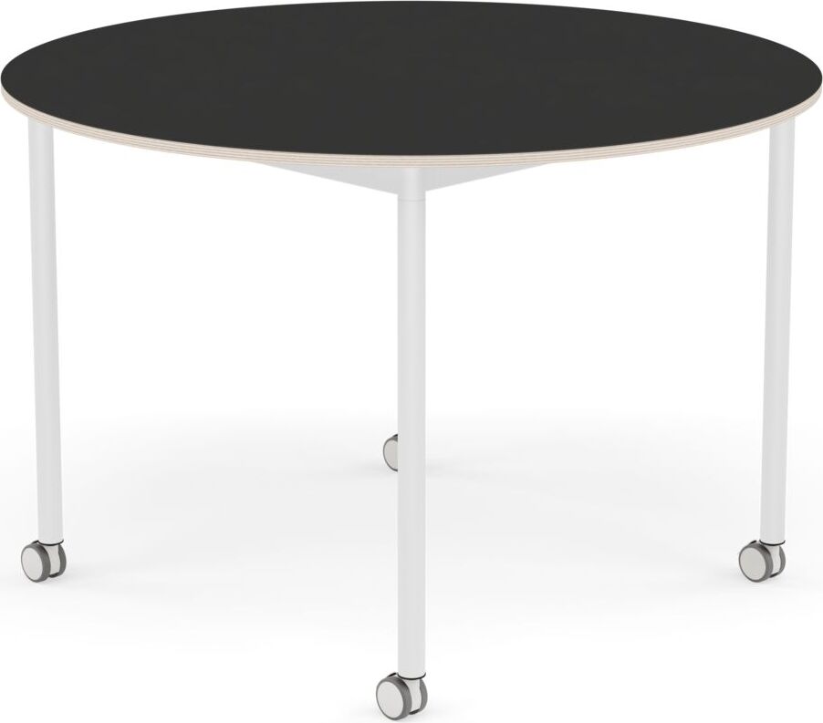 Base Tisch mit Rollen 110 cm rund schwarz Nanolaminat weiße Beine
