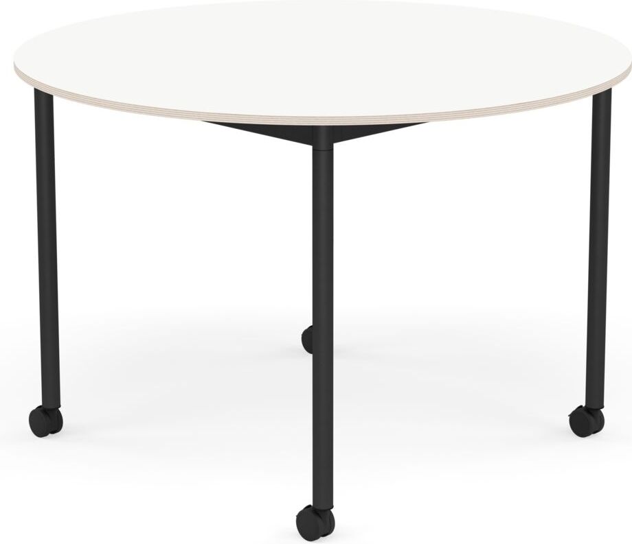 Base Tisch mit Rollen 110 cm rund weiß laminiert schwarze Beine
