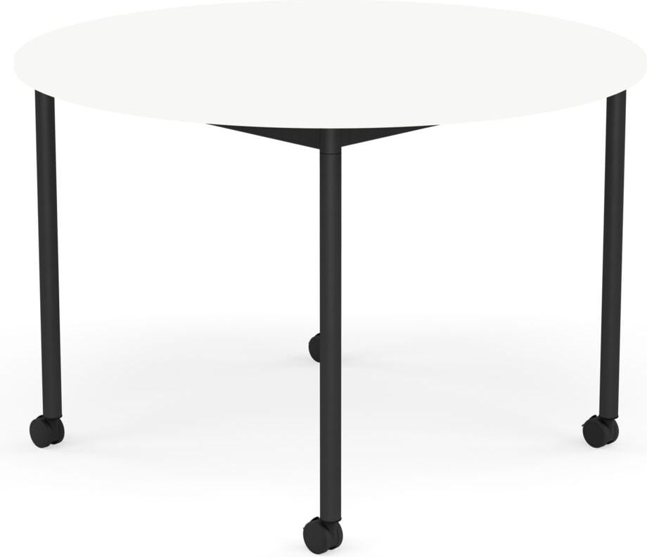 Base Tisch mit Rollen 110 cm rund weiß laminiertes ABS schwarze Beine