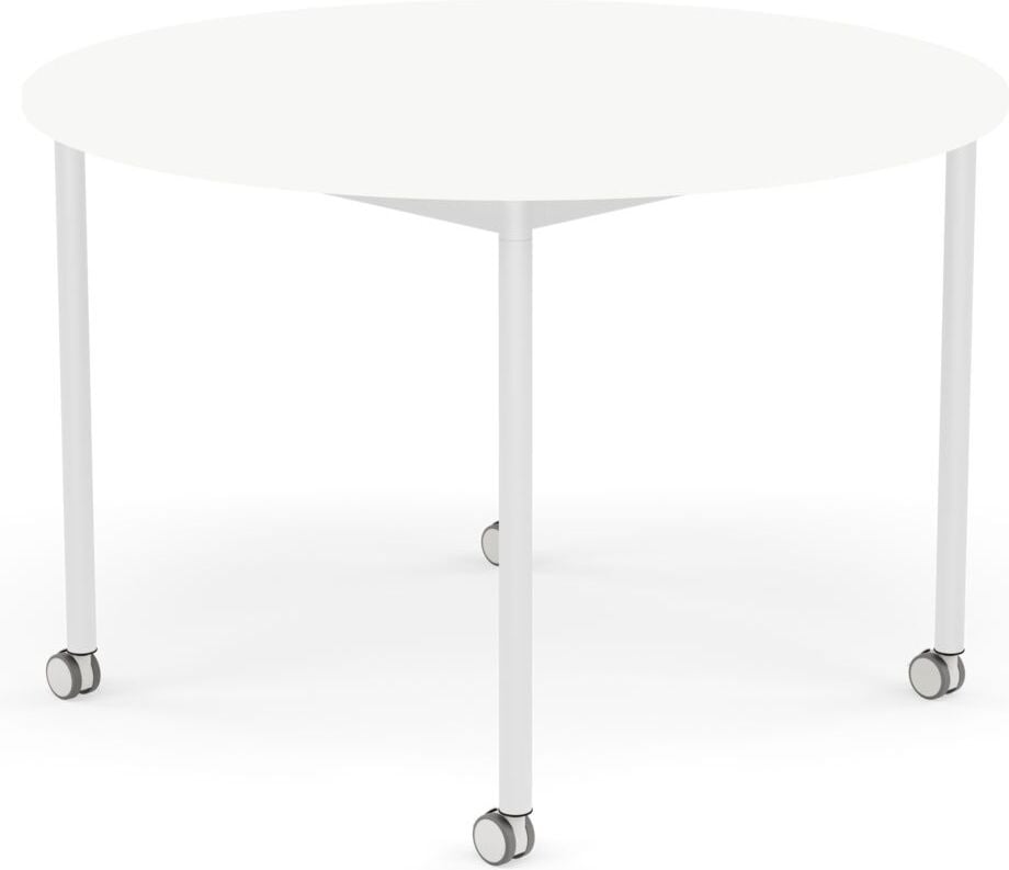 Base Tisch mit Rollen 110 cm rund weiß laminiertes ABS weiße Beine