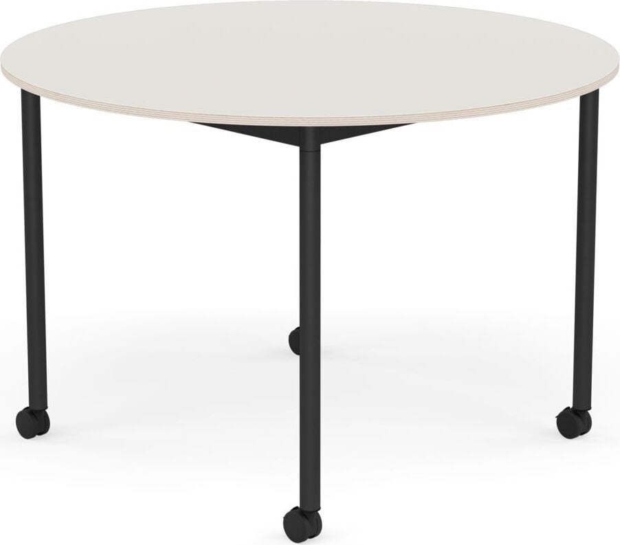 Base Tisch mit Rollen 110 cm rund weiß Nanolaminat schwarze Beine