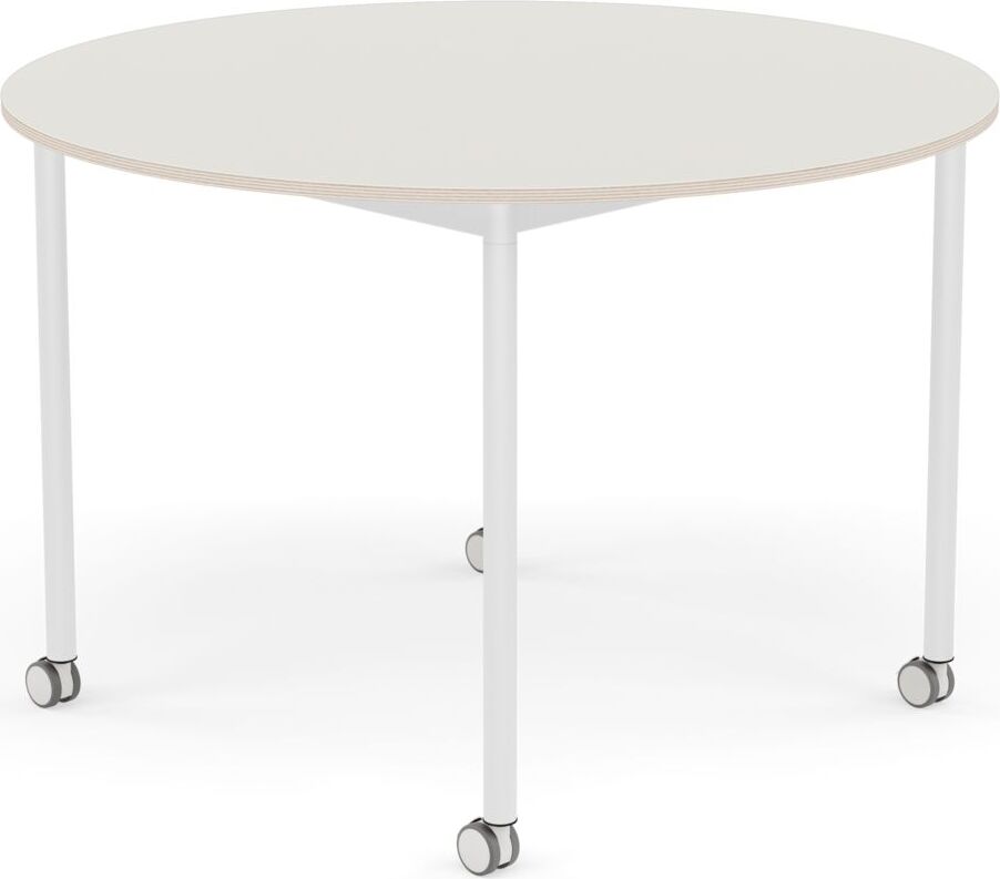 Base Tisch mit Rollen 110 cm rund weiß Nanolaminat weiße Beine