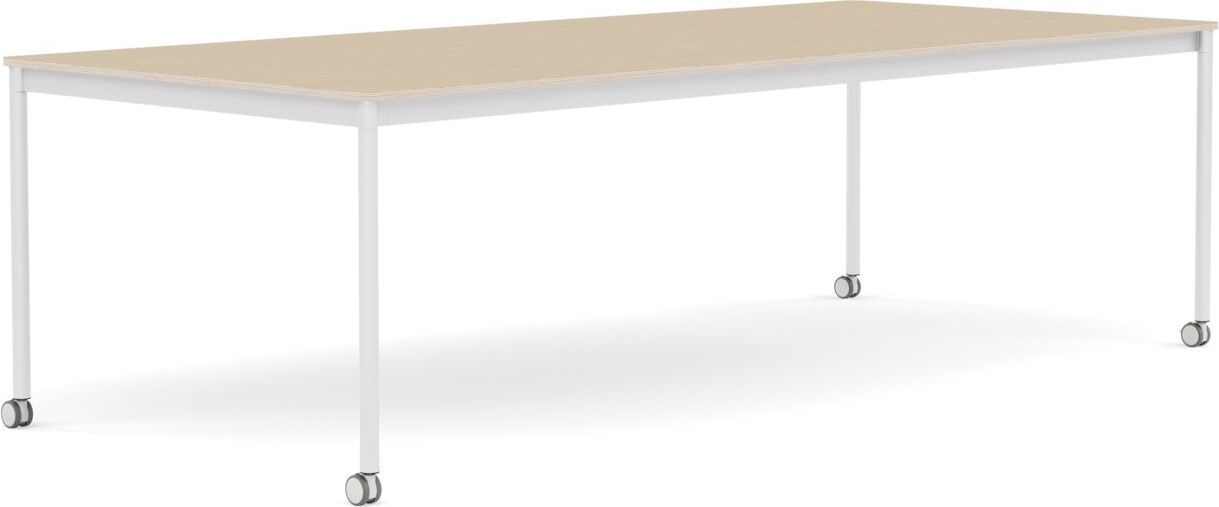 Base Tisch mit Rollen 110 x 250 cm lackiertes Eichenfurnier weiße Beine