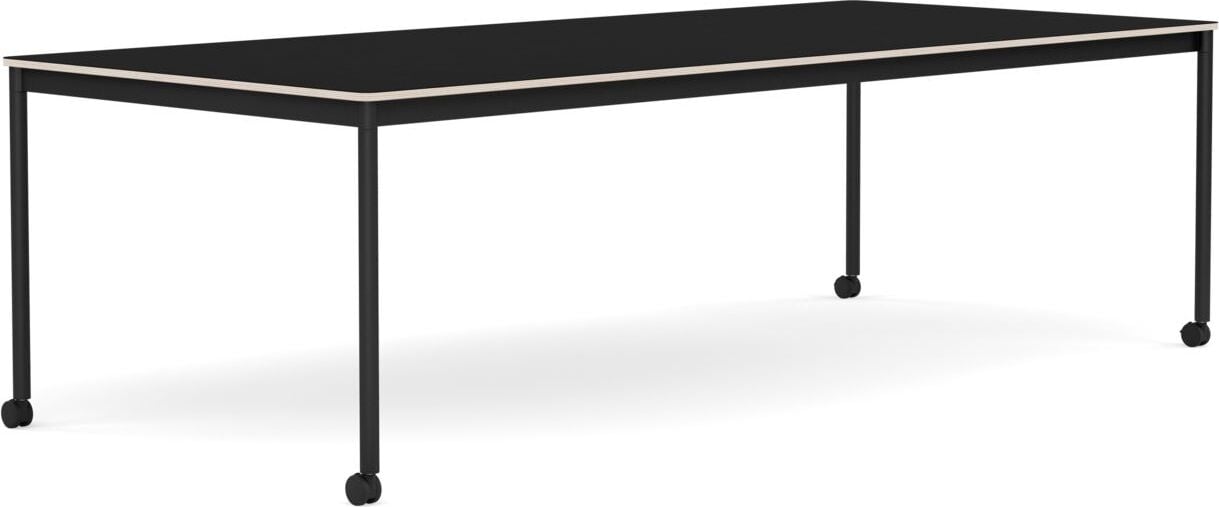 Base Tisch mit Rollen 110 x 250 cm schwarz laminiert schwarze Beine