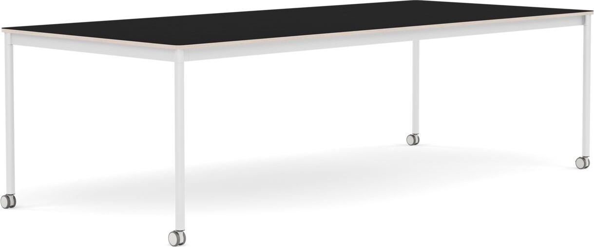 Base Tisch mit Rollen 110 x 250 cm schwarz laminiert weiße Beine