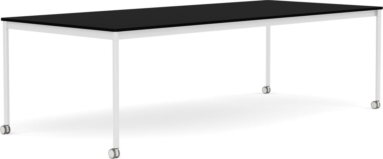 Base Tisch mit Rollen 110 x 250 cm schwarz laminiertes ABS weiße Beine