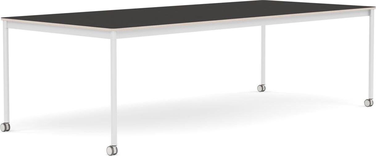 Base Tisch mit Rollen 110 x 250 cm schwarz Linoleum weiße Beine