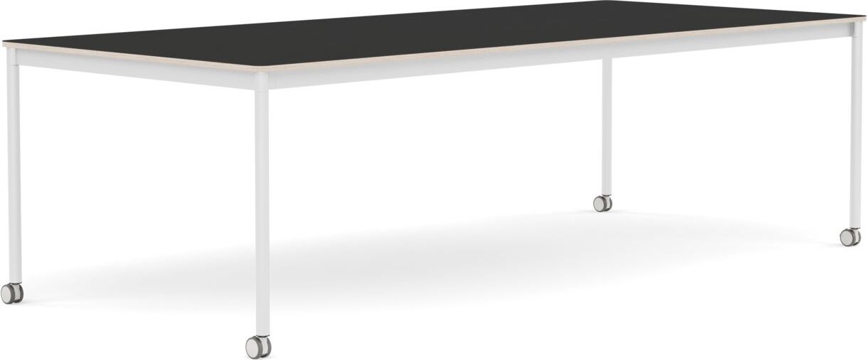 Base Tisch mit Rollen 110 x 250 cm schwarz Nanolaminat weiße Beine