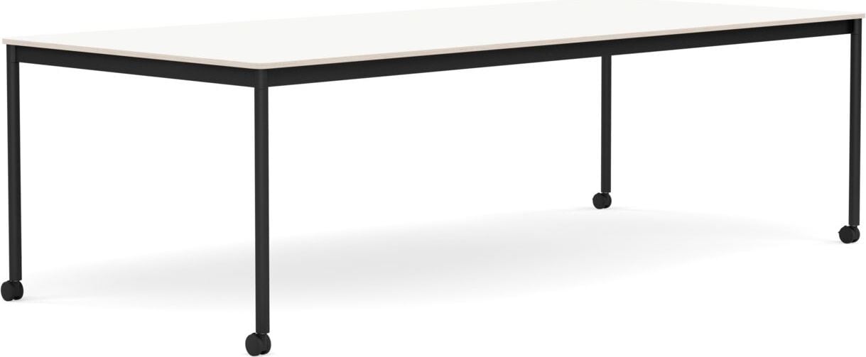 Base Tisch mit Rollen 110 x 250 cm weiß laminiert schwarze Beine