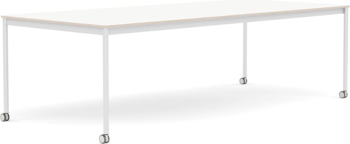 Base Tisch mit Rollen 110 x 250 cm weiß laminiert weiße Beine