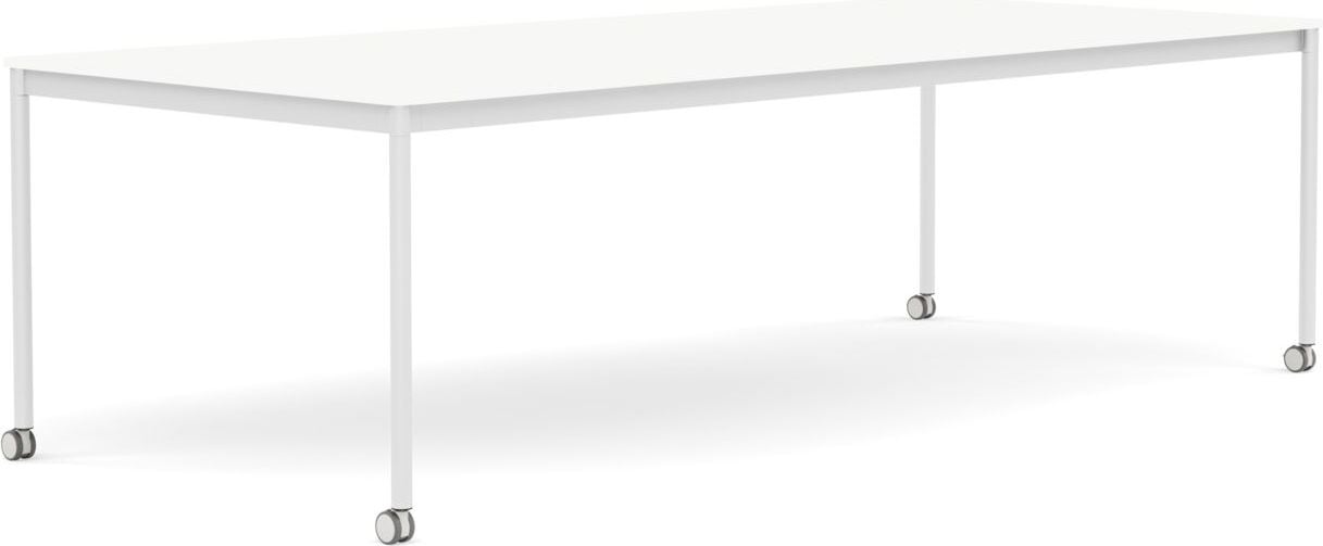 Base Tisch mit Rollen 110 x 250 cm weiß laminiertes ABS weiße Beine