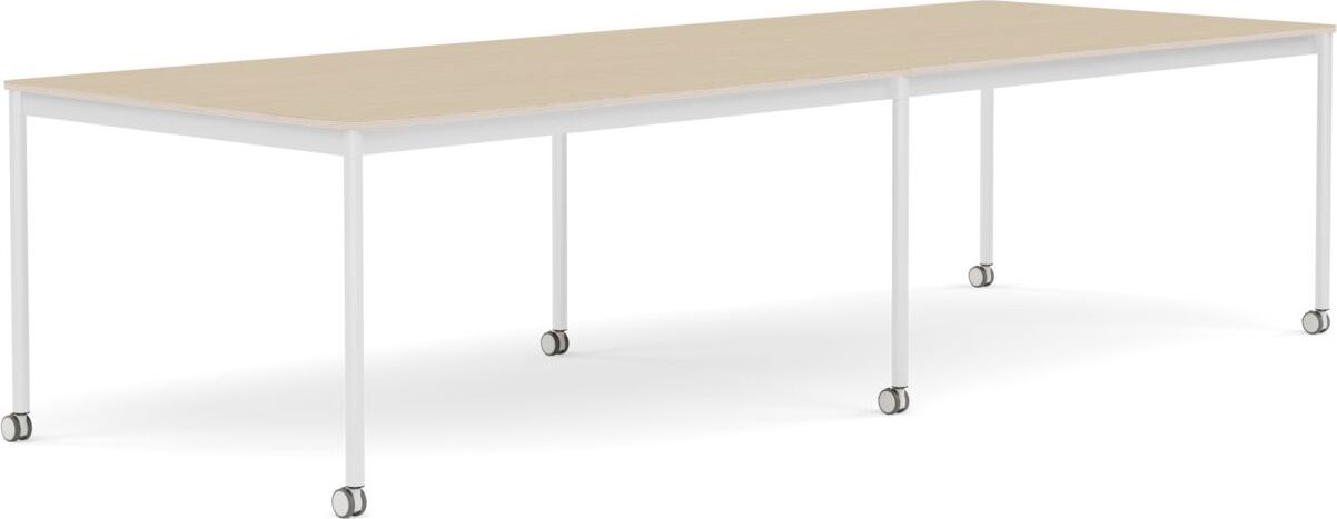 Base Tisch mit Rollen 110 x 300 cm lackiertes Eichenfurnier weiße Beine