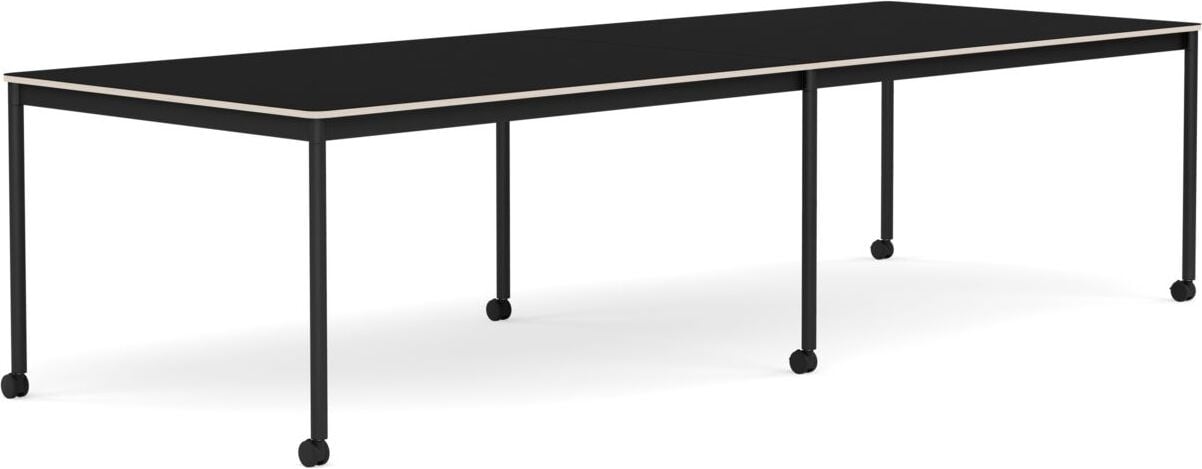 Base Tisch mit Rollen 110 x 300 cm schwarz laminiert schwarze Beine