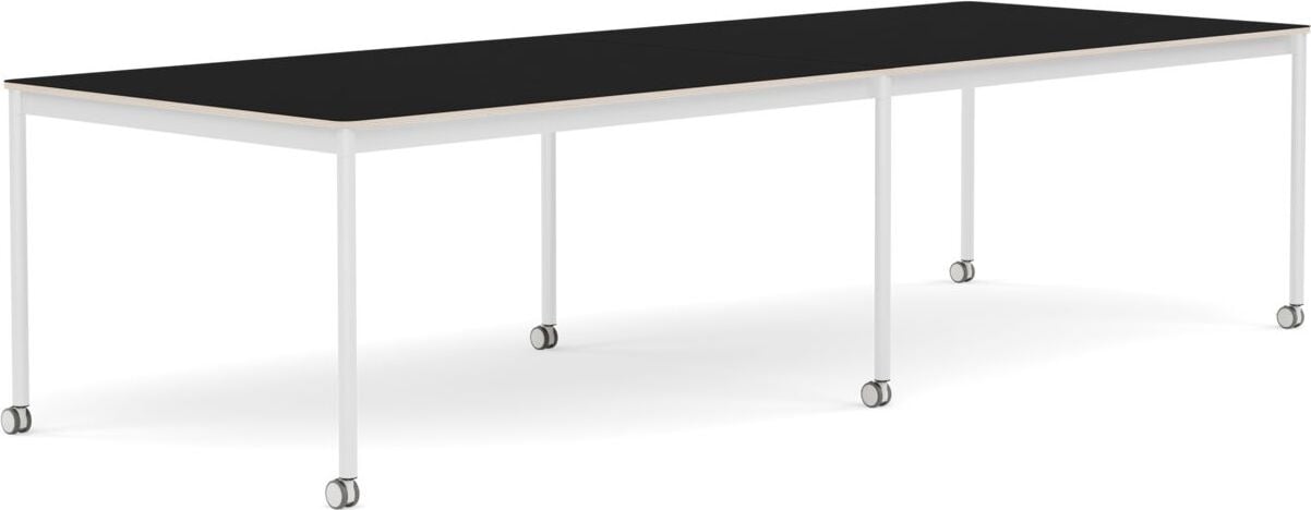 Base Tisch mit Rollen 110 x 300 cm schwarz laminiert weiße Beine