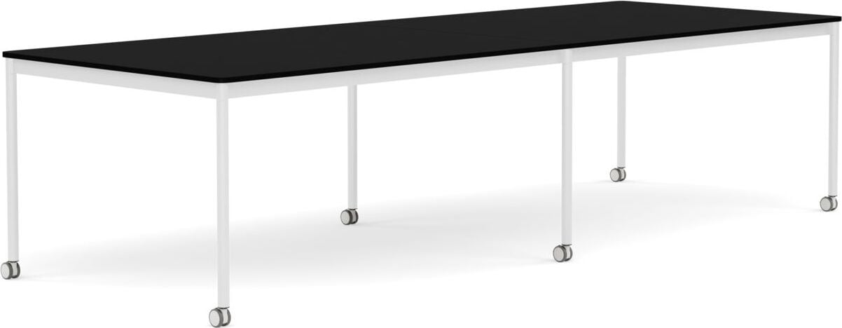 Base Tisch mit Rollen 110 x 300 cm schwarz laminiertes ABS weiße Beine
