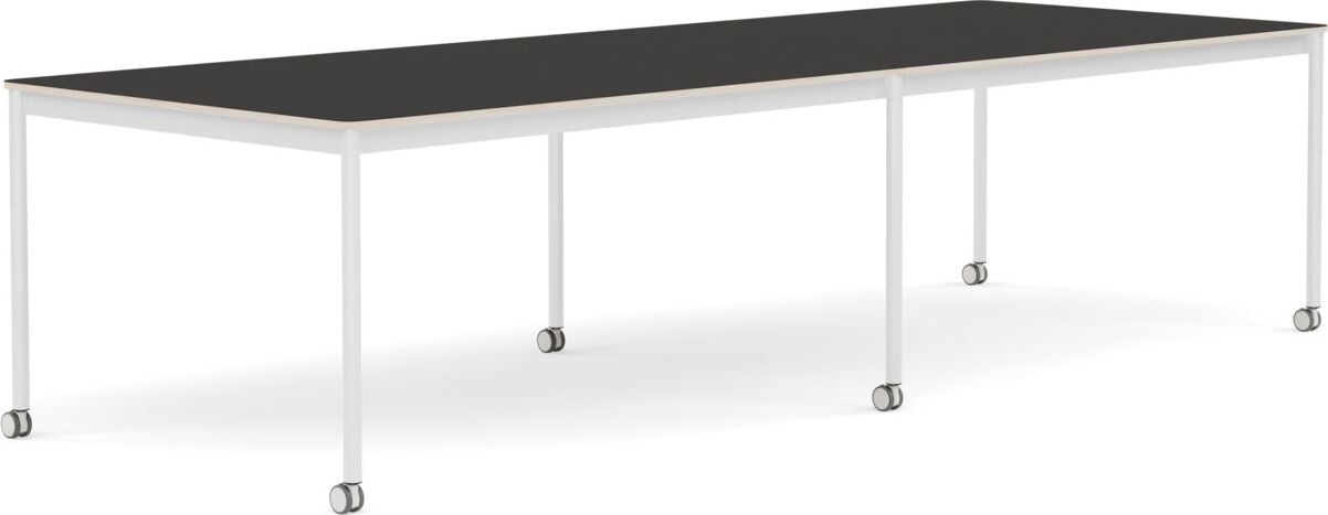 Base Tisch mit Rollen 110 x 300 cm schwarz Linoleum weiße Beine