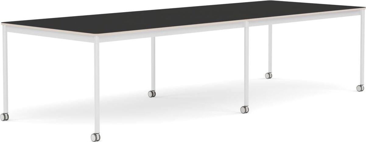 Base Tisch mit Rollen 110 x 300 cm schwarz Nanolaminat weiße Beine