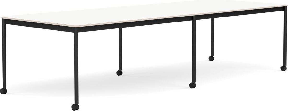 Base Tisch mit Rollen 110 x 300 cm weiß laminiert schwarze Beine