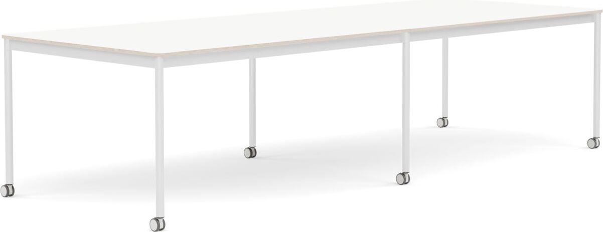 Base Tisch mit Rollen 110 x 300 cm weiß laminiert weiße Beine