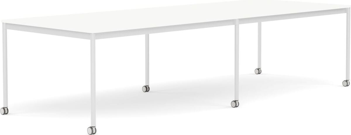 Base Tisch mit Rollen 110 x 300 cm weiß laminiertes ABS weiße Beine
