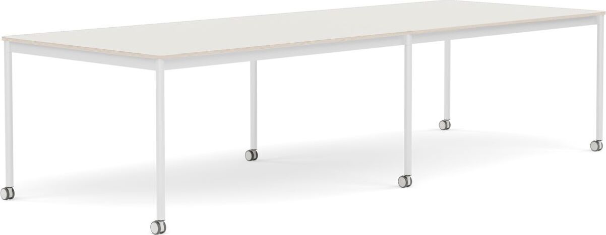 Base Tisch mit Rollen 110 x 300 cm weiß Nanolaminat weiße Beine