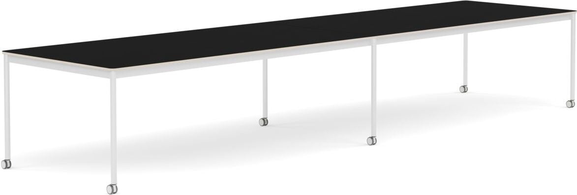 Base Tisch mit Rollen 110 x 440 cm schwarz laminiert weiße Beine