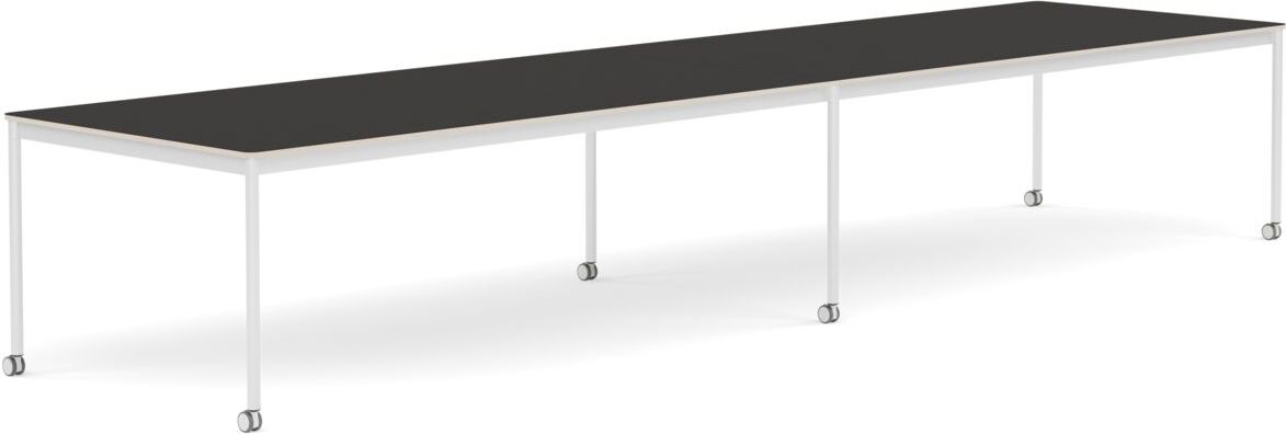 Base Tisch mit Rollen 110 x 440 cm schwarz Linoleum weiße Beine