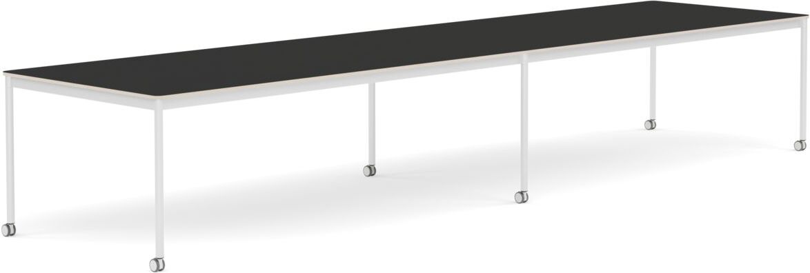 Base Tisch mit Rollen 110 x 440 cm schwarz Nanolaminat weiße Beine