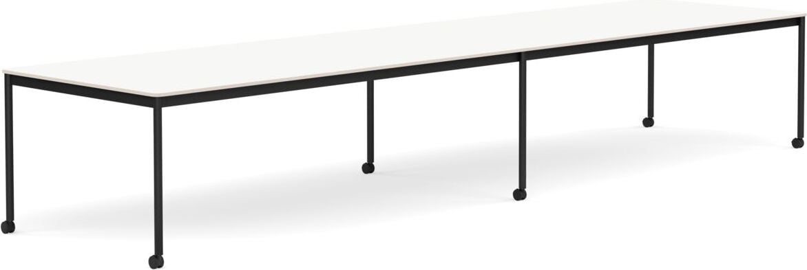 Base Tisch mit Rollen 110 x 440 cm weiß laminiert schwarze Beine