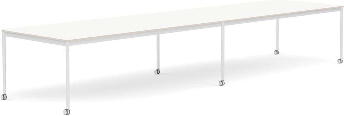 Base Tisch mit Rollen 110 x 440 cm weiß laminiert weiße Beine