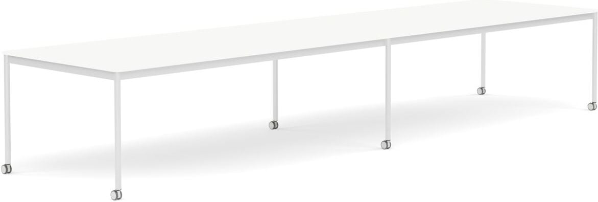 Base Tisch mit Rollen 110 x 440 cm weiß laminiertes ABS weiße Beine
